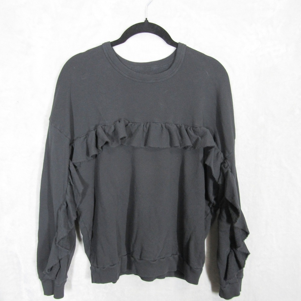 The Great Ruffle Long Sleeve Top Women's Gray Size 1 Cotton Blend